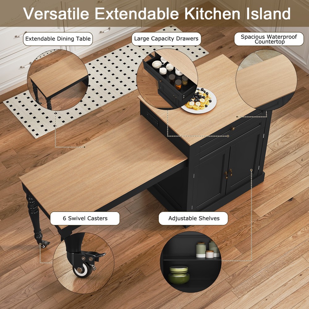 Retractable Multifunctional Kitchen Island Space Saving Storage Dining Workbench