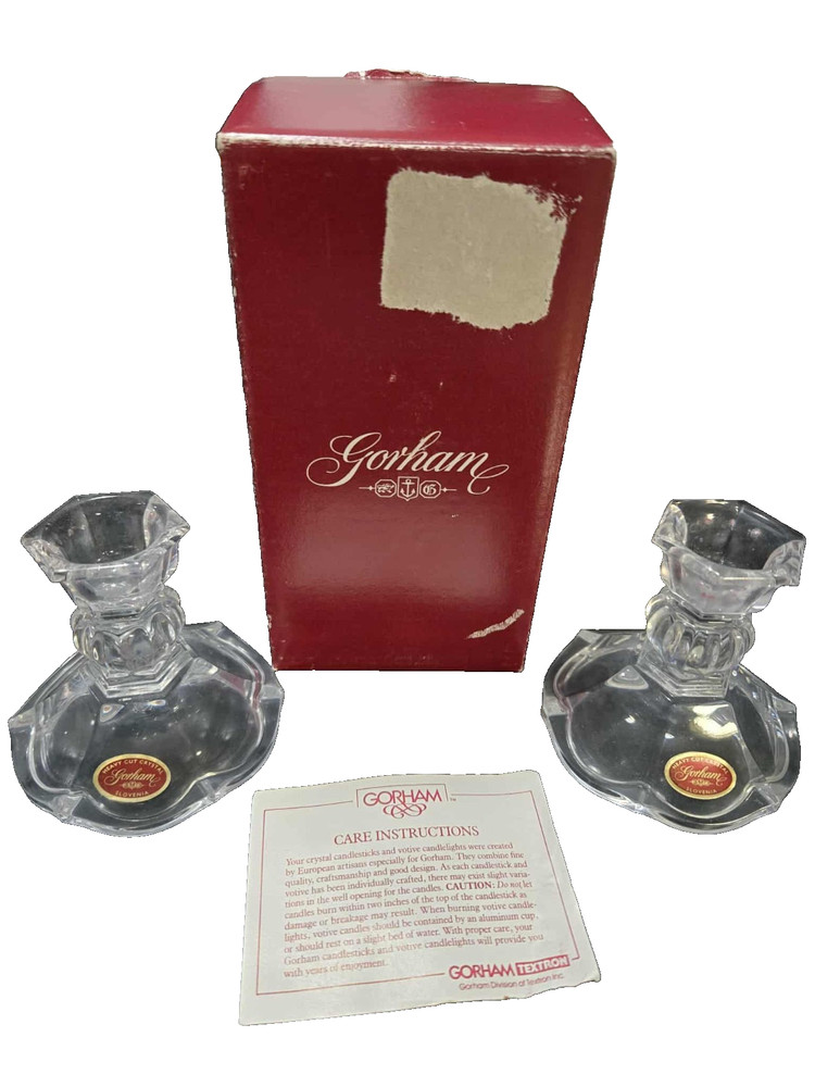 Gorham Classique Crystal Candlestick Pair Style No C498 H 3" New