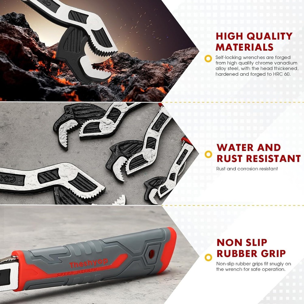 Self-Adjusting Pipe Wrench, 6", 8", 10", 12" Pipe Vise, Multifunctional