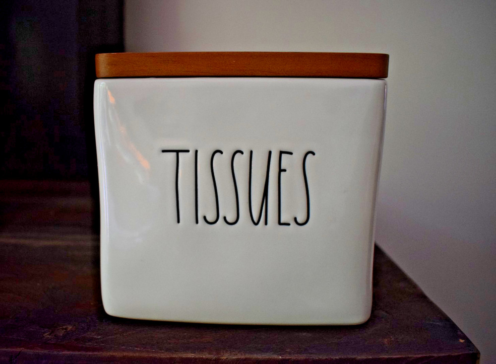 RAE DUNN ~ Tissues ~ Square Block Tissue Box Cover Holder Kleenex ~ Ceramic ~EUC