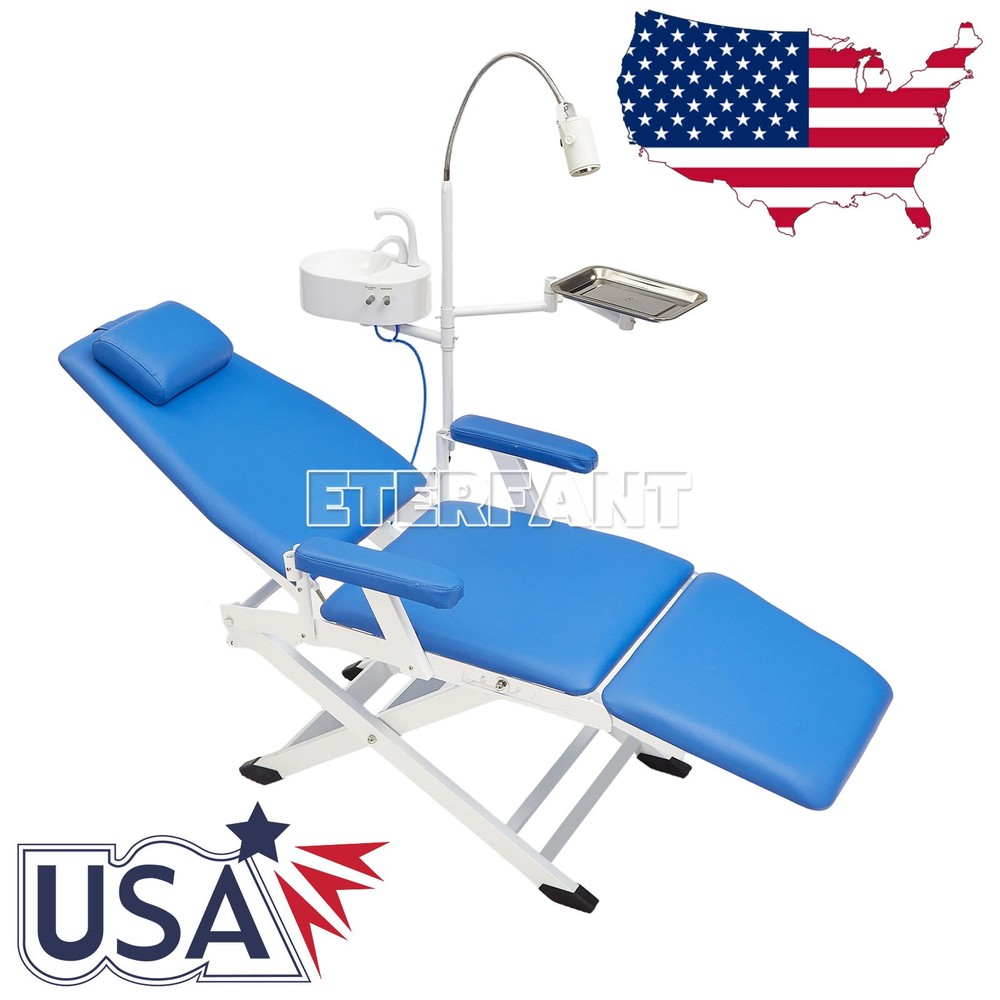 Portable Dental Unit System w/Air Compressor/Adjustable Folding Chair LED Light