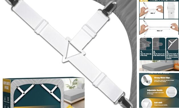 4 Pack Adjustable Elastic Straps with Metal Triangle Style 4 Pack - White