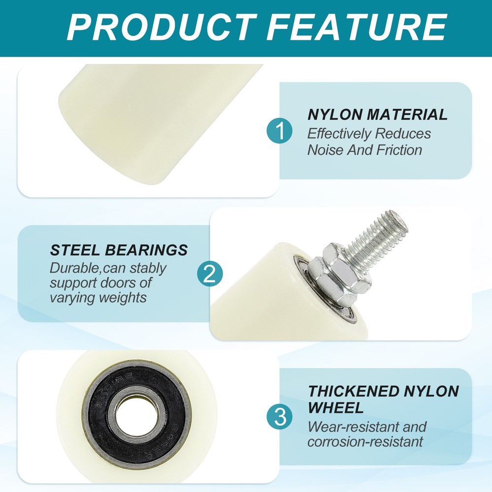 2Set Slide Gate Guide Roller 3.9" Adjustable Nylon Rollers, White