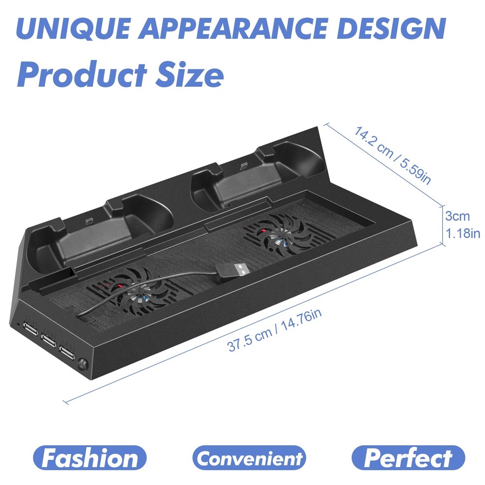 Vertical Stand Cooling Fan for Sony PS4 PlayStation 4 + Controller Charging Dock