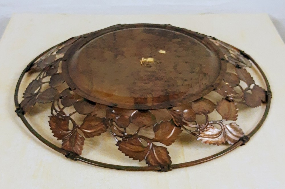 Vintage Copper Platter Bowl With Strawberry Design