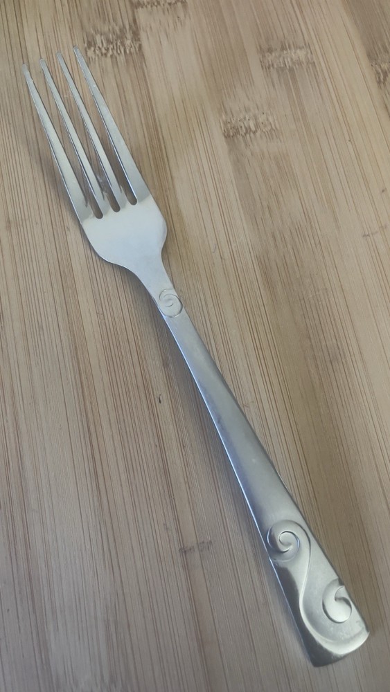 Cambridge SAND SCRIPT Glossy Curls Frost Handle Stainless DINNER FORK 7.75"