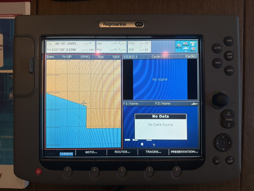 Raymarine E120 MFD Chart Plotter w/Cover, Manuals, and Power Cable