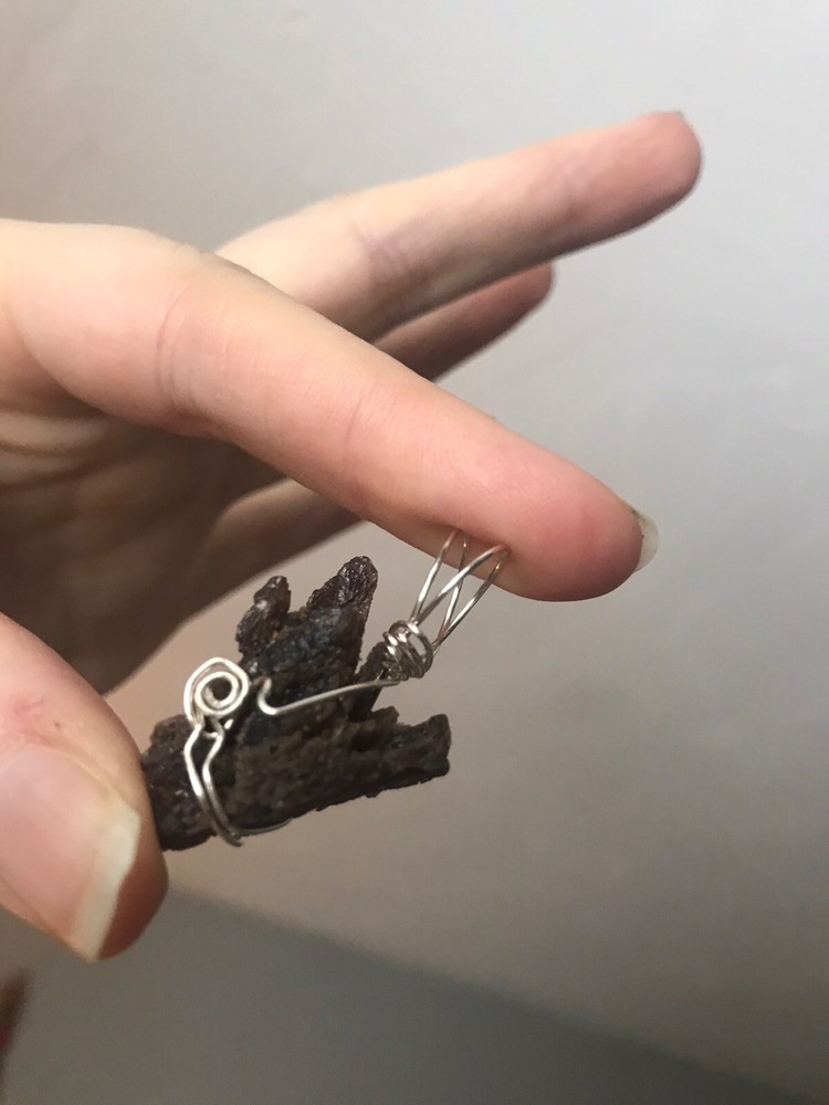 Rare Etched Axinite Sterling Silver Wrapped Pendant