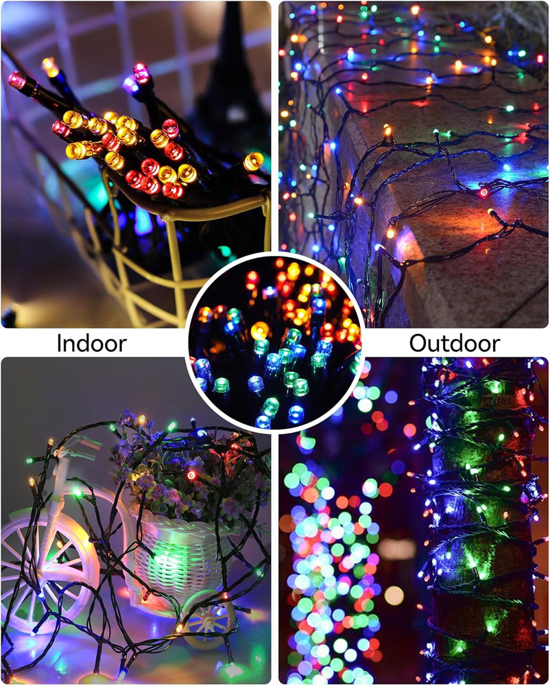 Multicolor Christmas String Lights 100 LED, 8 Modes, Timer, Extendable, Indoor/O