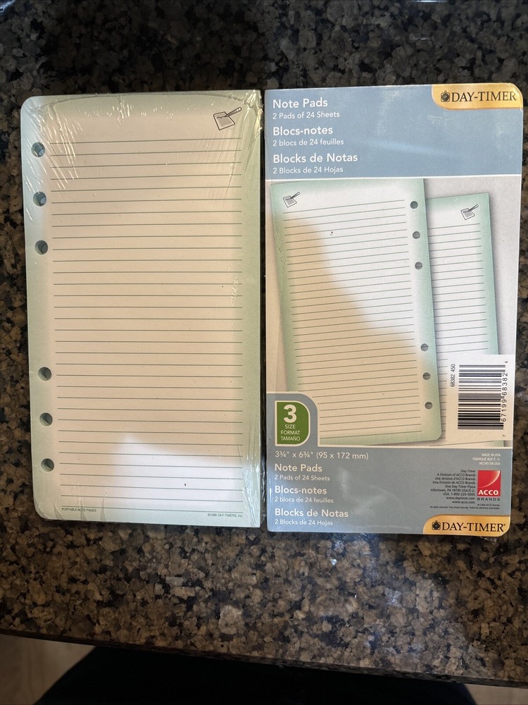 Day-Timer Day Timer Lined Note Pages Refill 3.75" 6.75" Size 3 -2 pkgs H3