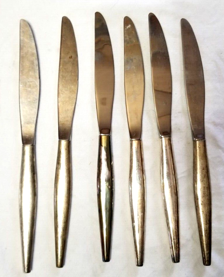 Oneida Community Flight Pattern Silver Plate 6 Dinner Knives VTG 1963 Flatware