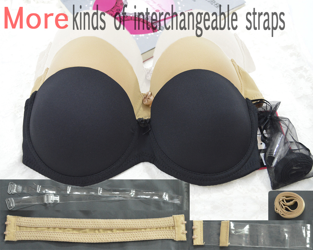 Strapless Push up Bras Transparent Invisible Multiway Clear Back Strap Cup B C D