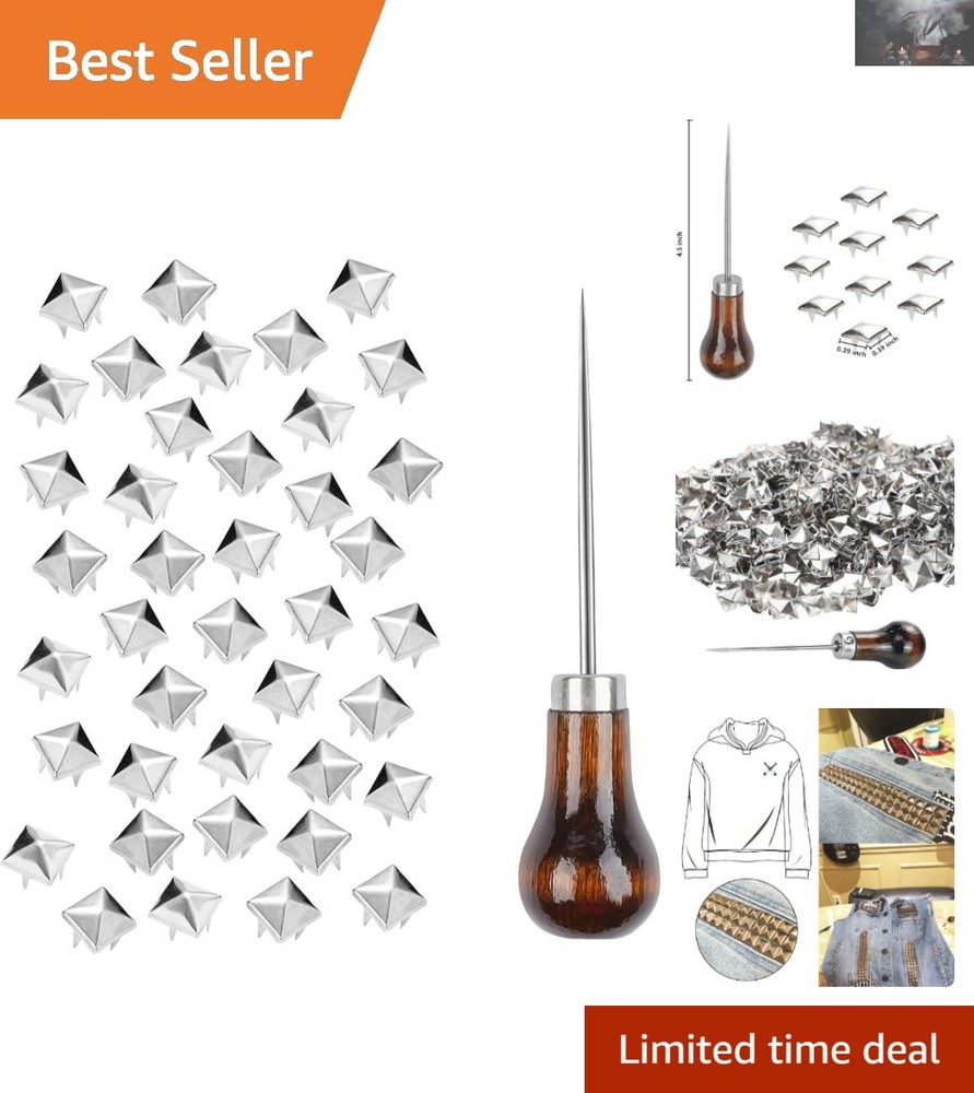 Rust-Resistant 10mm Pyramid Studs for Leather & Fabrics - 500 Count with Awl
