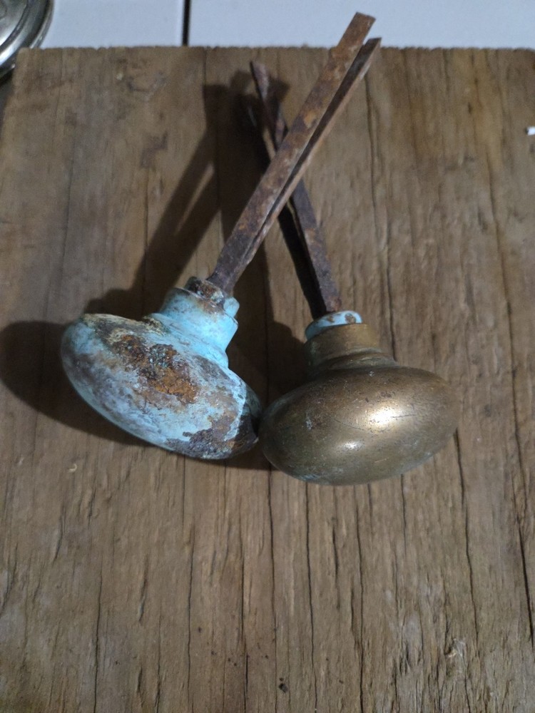 Two Brass Door Knobs With Very Rusty Spindles