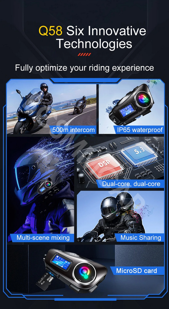 2PCS Motorcycle Intercom 500m 2Riders Bluetooth Helmet Headset With Flashlight