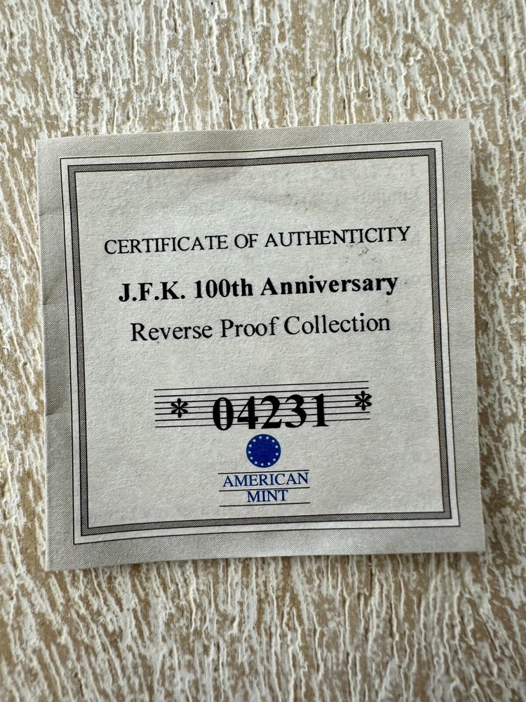 2017 JFK 100th ANNIVERSARY REVERSE PROOF SILVER COIN COA