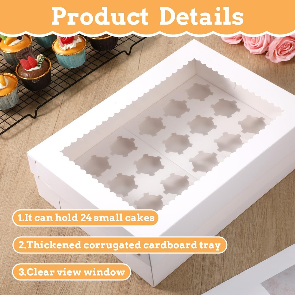 6 Pack Cupcake Boxes with Window White Bakery Boxes Holds 24 Mini Cupcakes Ba...