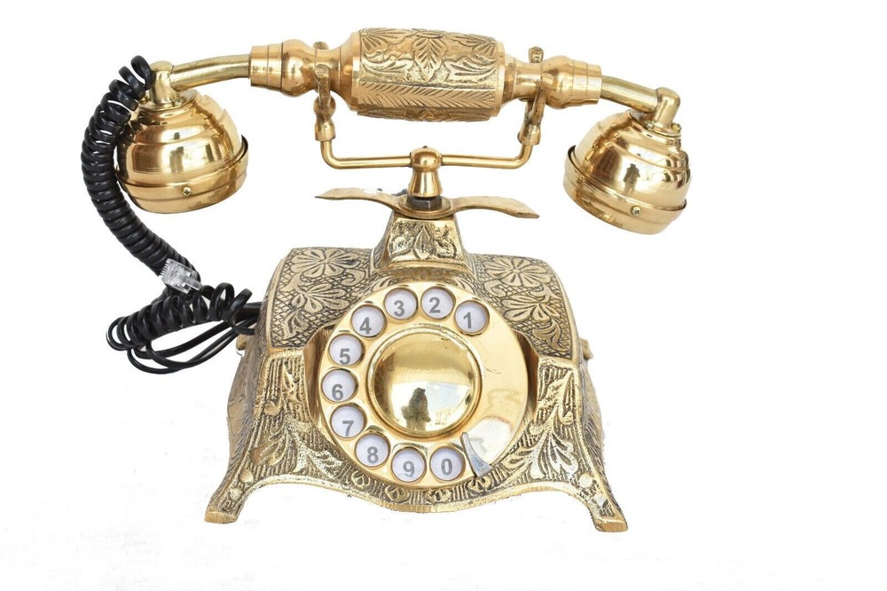 Solid Brass French Working Victorian Style Rotary Dial Phone Telephone Handmade