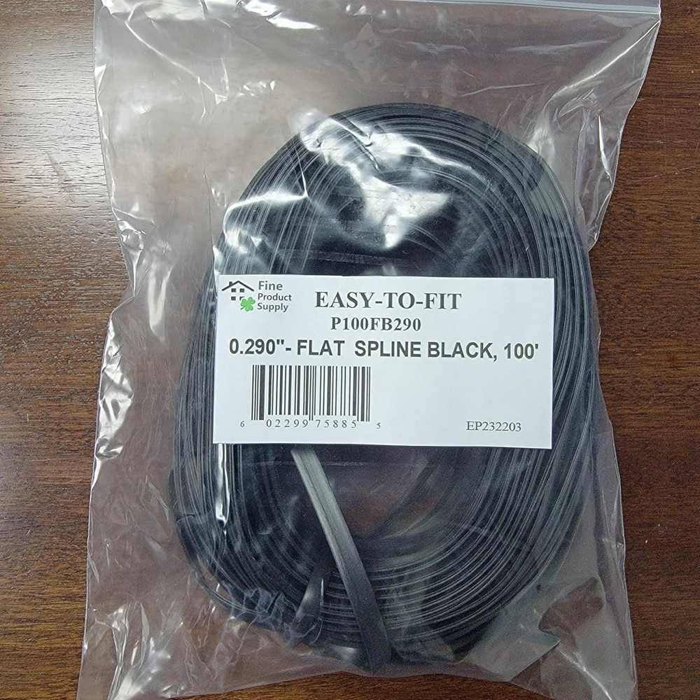 Flat Screen Spline 0.290 Width X 100Ft, Black in Color