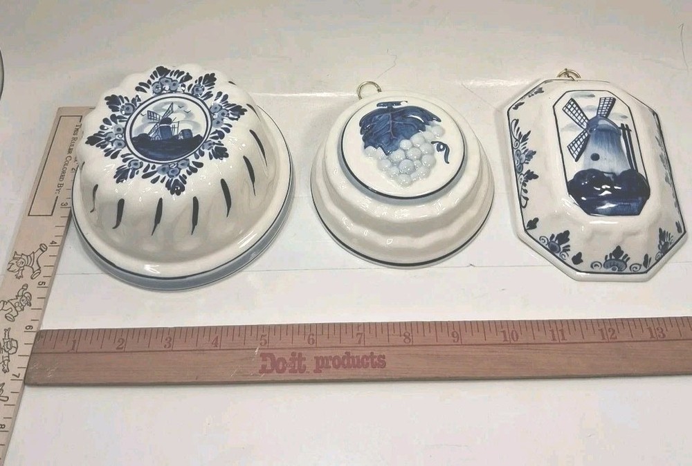 3 Delft Blue Hand Painted Wall Hanaging Molds Decor