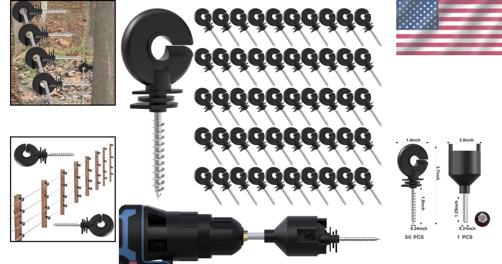 50 Pack Black Electric Fence Insulators + Socket Tool