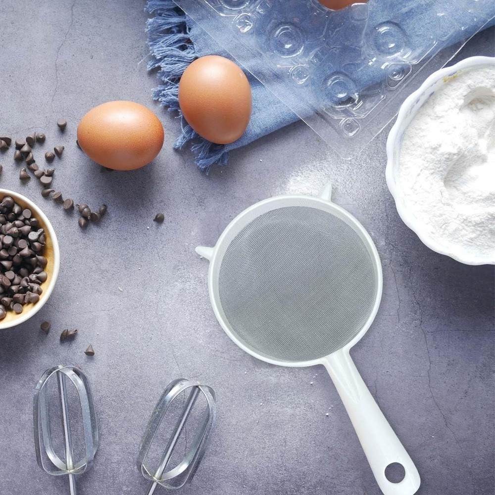 3 Pack Plastic Fine Mesh Strainer Set Double Ear Food Filter with Handle