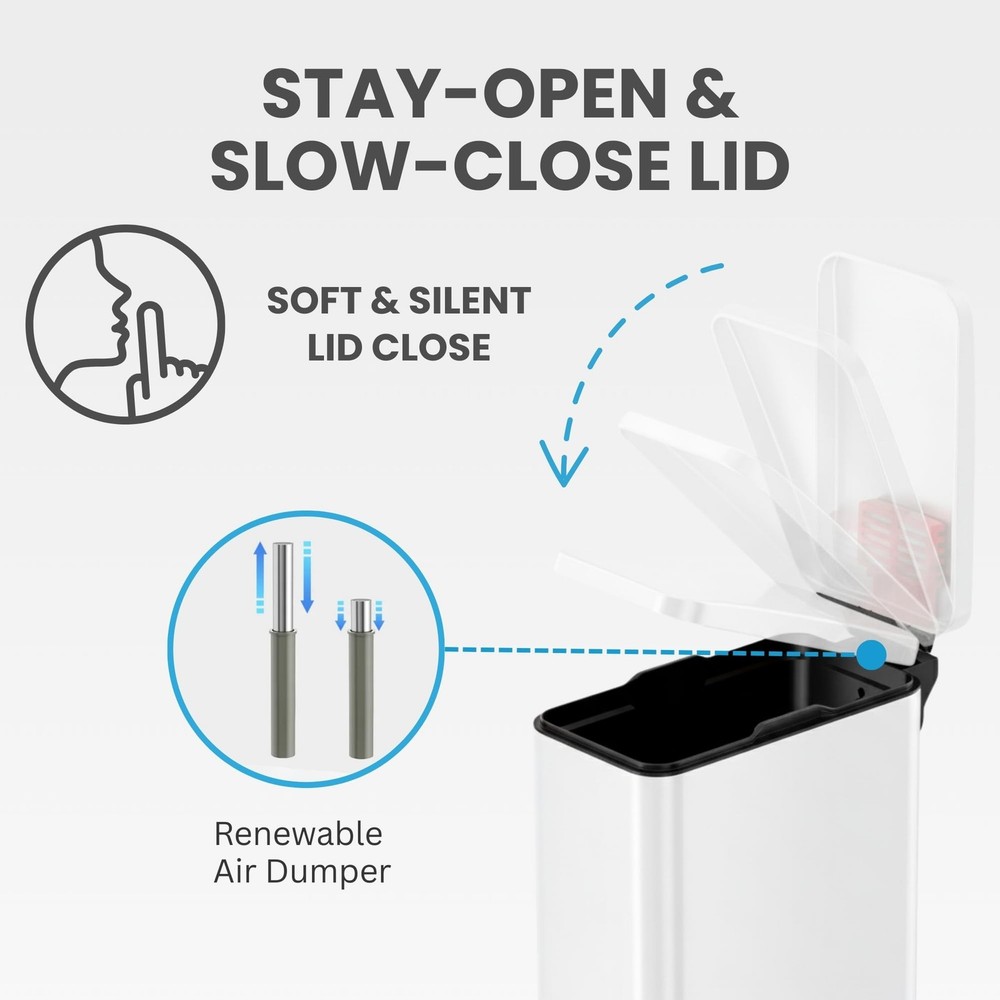 iTouchless 3 Gallon Slim Bathroom Trash Can with Lid & Odor Filter, Soft-Step St