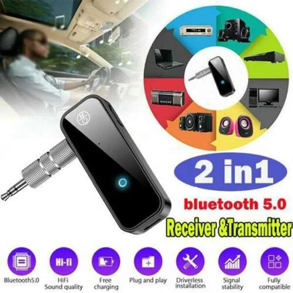 Wireless Bluetooth 5.0 Transmitter Audio Adapter 3.5mm Aux Micro USB Car Kit