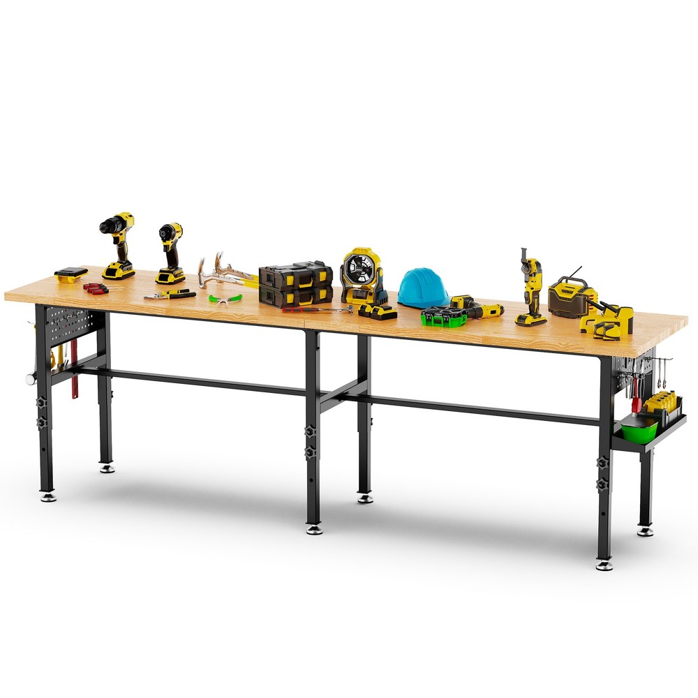 96" Adjustable Workbench with Side Pegboard Adjustable Height Garage Work Table