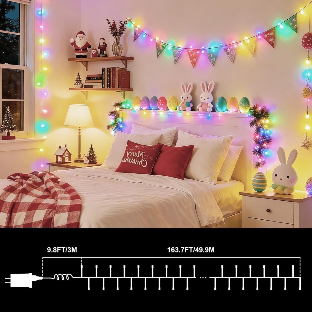 165ft Pastel Easter Lights String, Christmas Mini Light,500 LED with 16 Light...