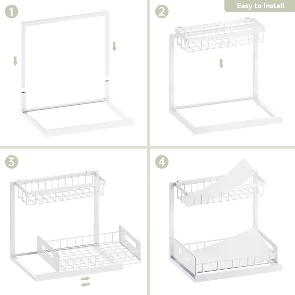 Under Kitchen Sink Organizer 2 Tier Pull Out Bathroom Sink Organizers & Storage