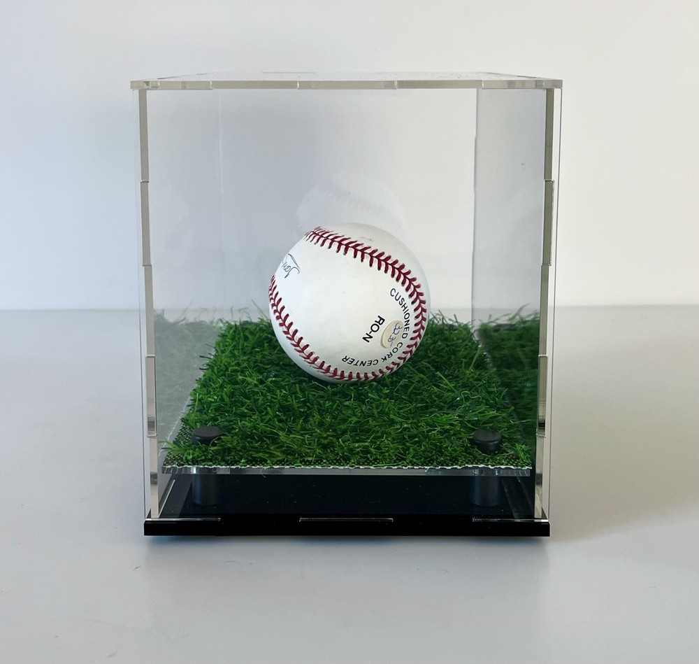 2-Pack! NEW Baseball Display Case Cube w/ Artificial Turf Grass and Back Mirror