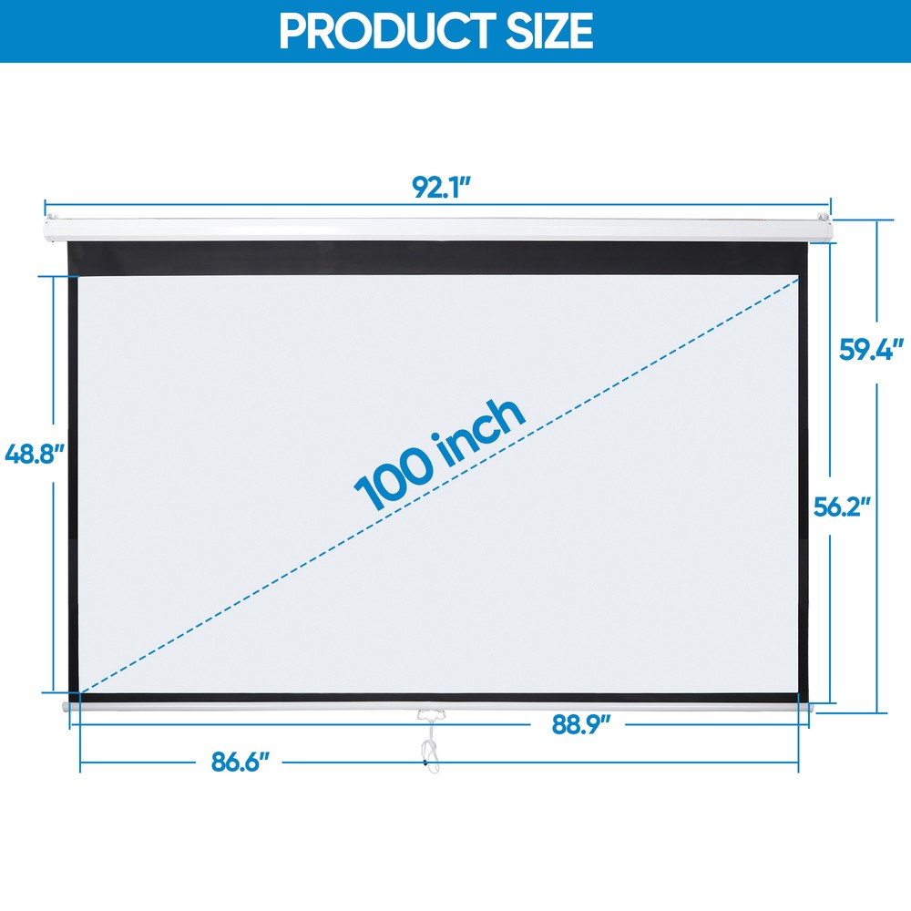Projector Screen Pull Down 100" 16:9 HD Projection Screen Indoor Outdoor White