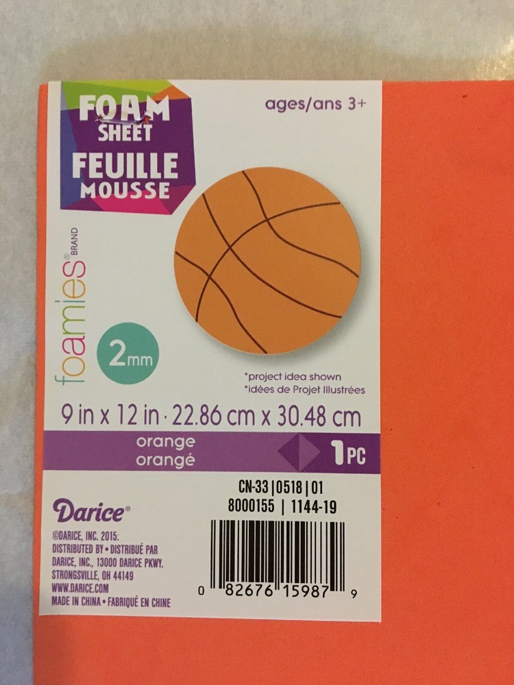 Darice Foamies Orange, 5 Count, 9” x 12”, 2mm