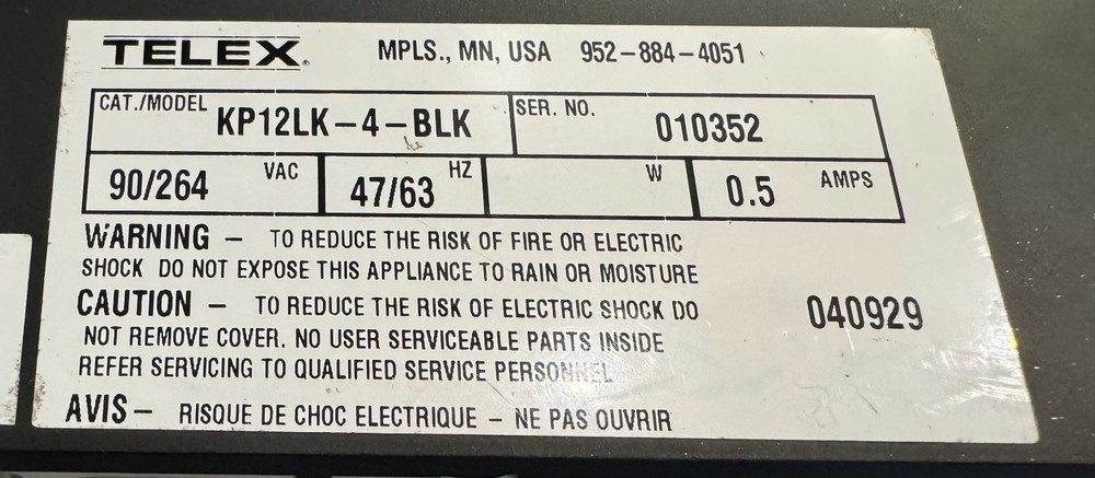 TELEX KP12 LK 4 BLK Telex 12 Position Key panel Intercom System Rack mountable