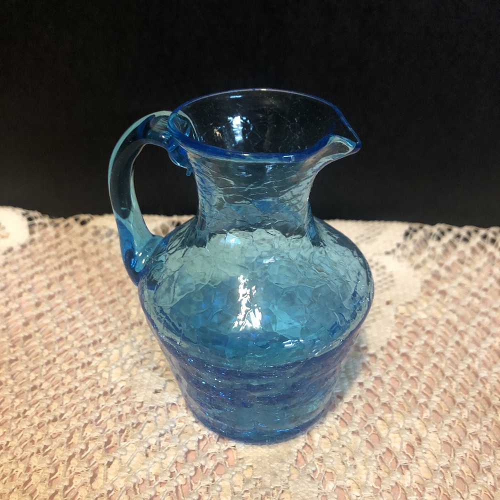 Small Crackle Glass Light Blue Pitcher