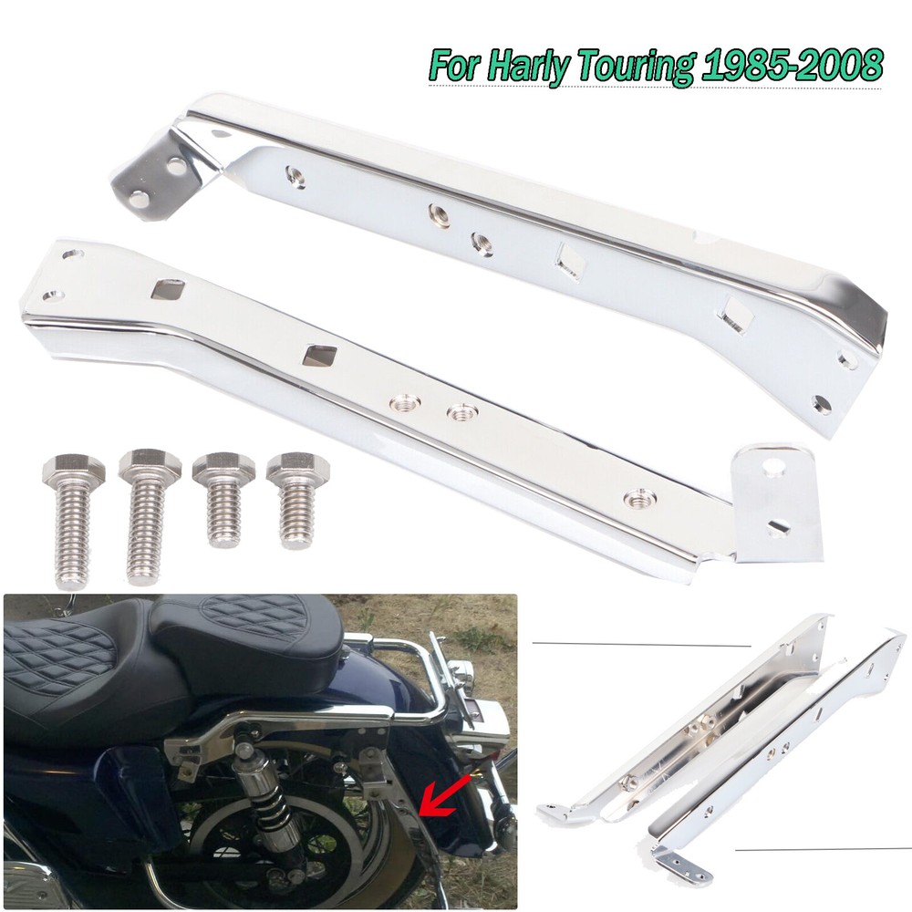 Chrome Left & Right Saddlebag Rail Support Brackets For Harley Touring 1985-2008
