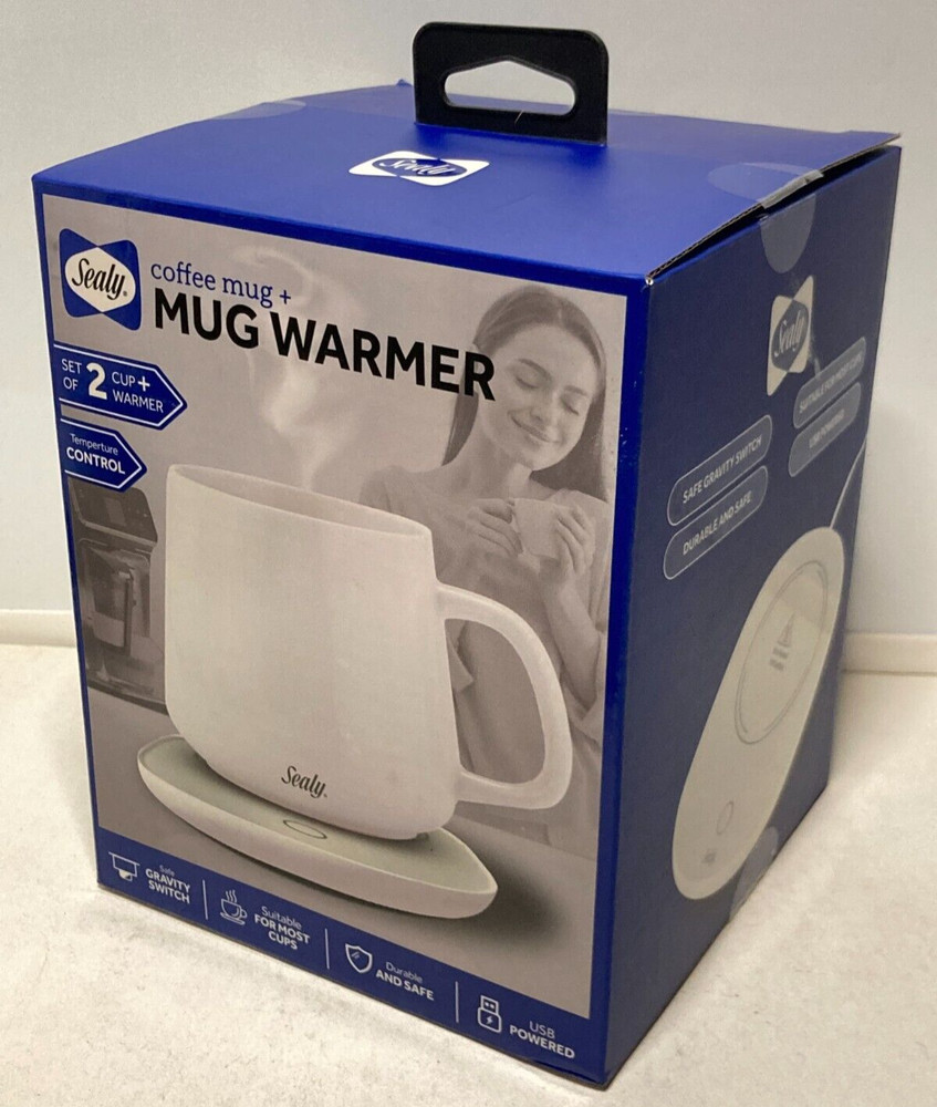 Sealy Coffee Mug+Mug/Cup Warmer 2Pc Set, USB Power, Temp Control, Gravity Switch