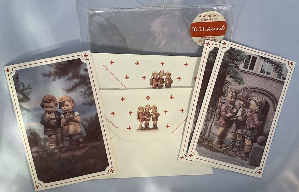 Three M.J. Hummel Goebel Folded Note Cards & Envelopes From 1993 ~ Blank Inside