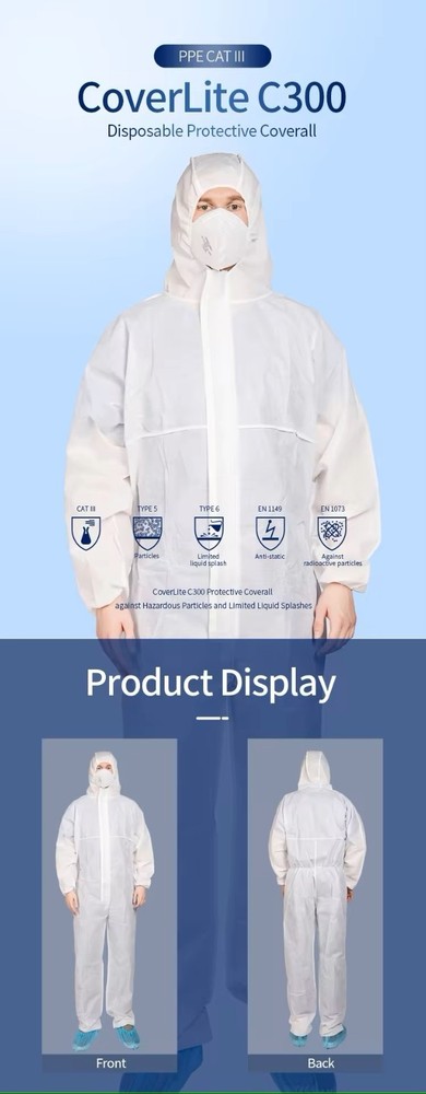 Disposable protective coveralls, SMS Material, CAT III, Type 5&6