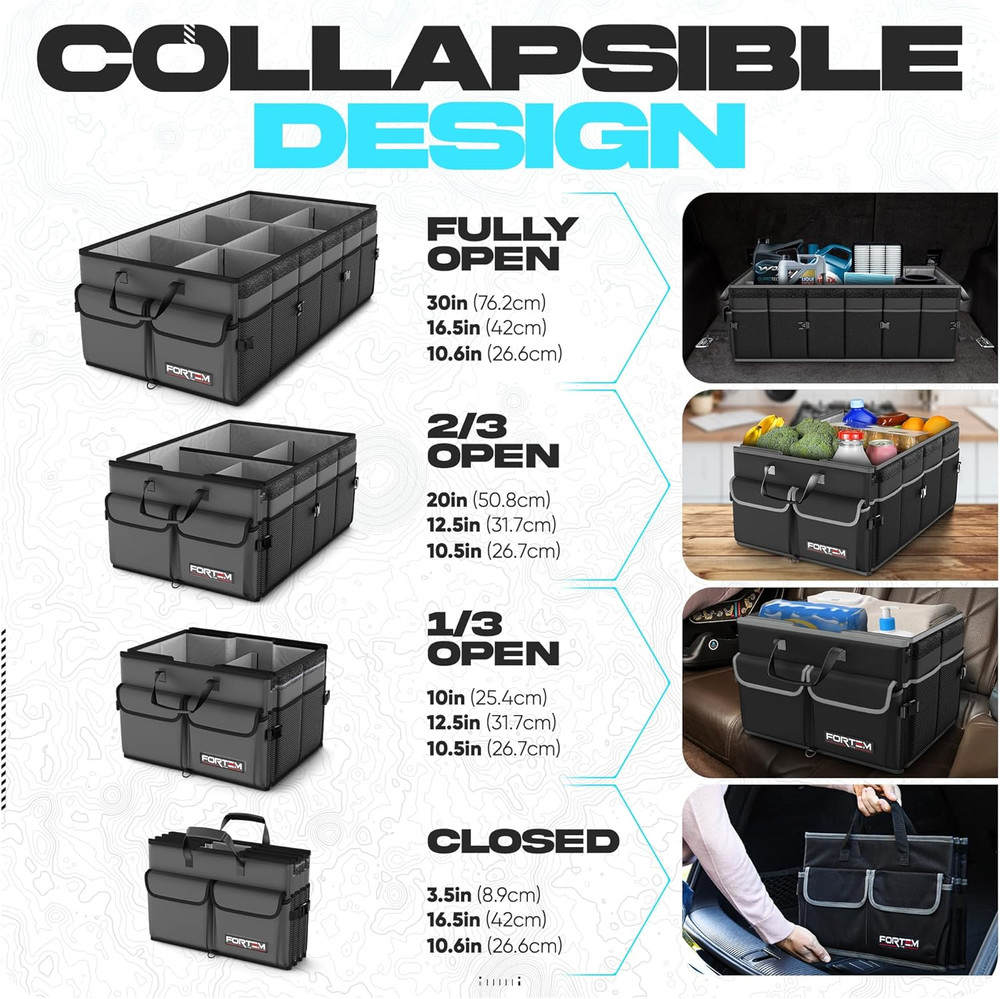 Car Trunk Organizer-Foldable Storage, Multi Compartment, Oxford, Securing Straps