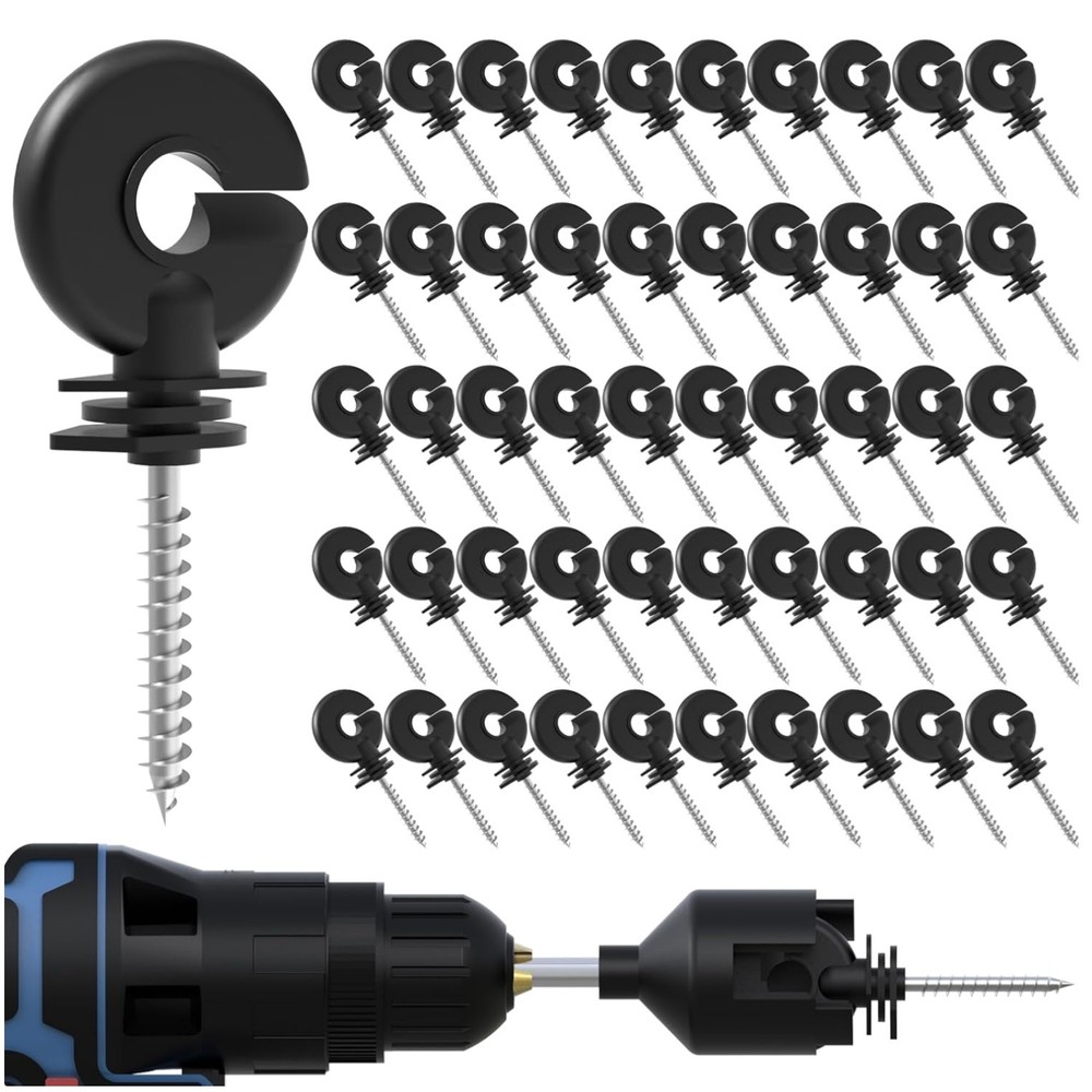 50 Pack Black Electric Fence Insulators + Socket Tool