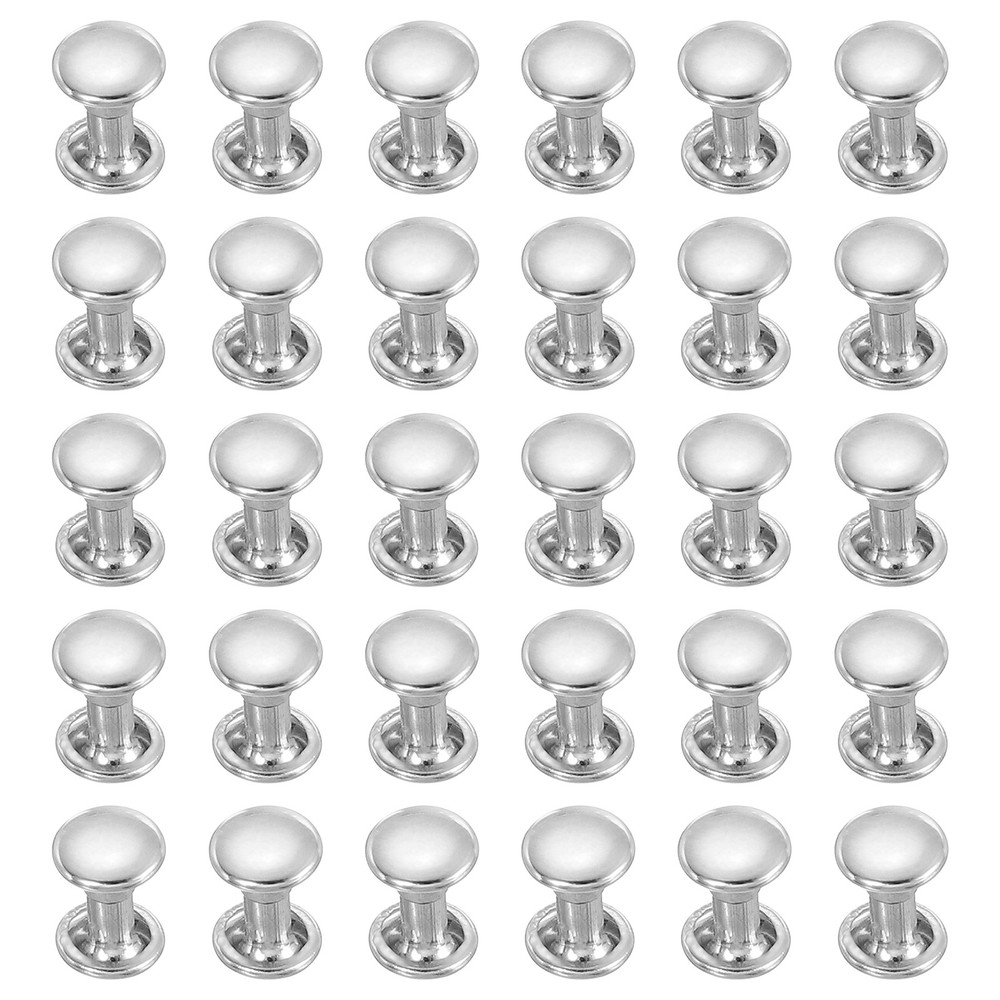 100 Sets Double Cap Leather Rivets, 6x8mm Round Cap Metal Studs, Silver