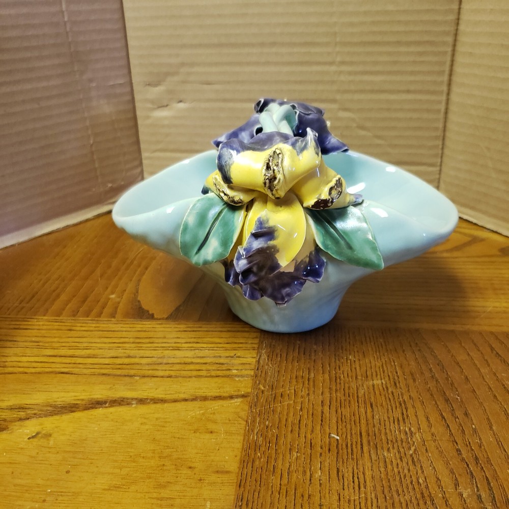 Decorative Vintage Hand made Glazed Ceramic Basket Planter