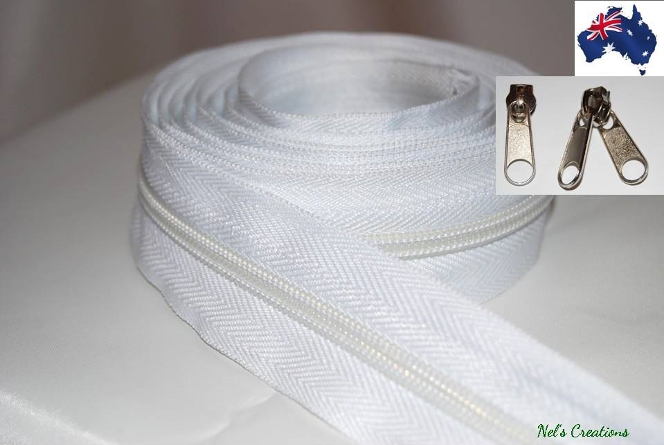 Medium Light No 8 Duty Tent, Camping Continuous Zipper, Zip, Meter, white