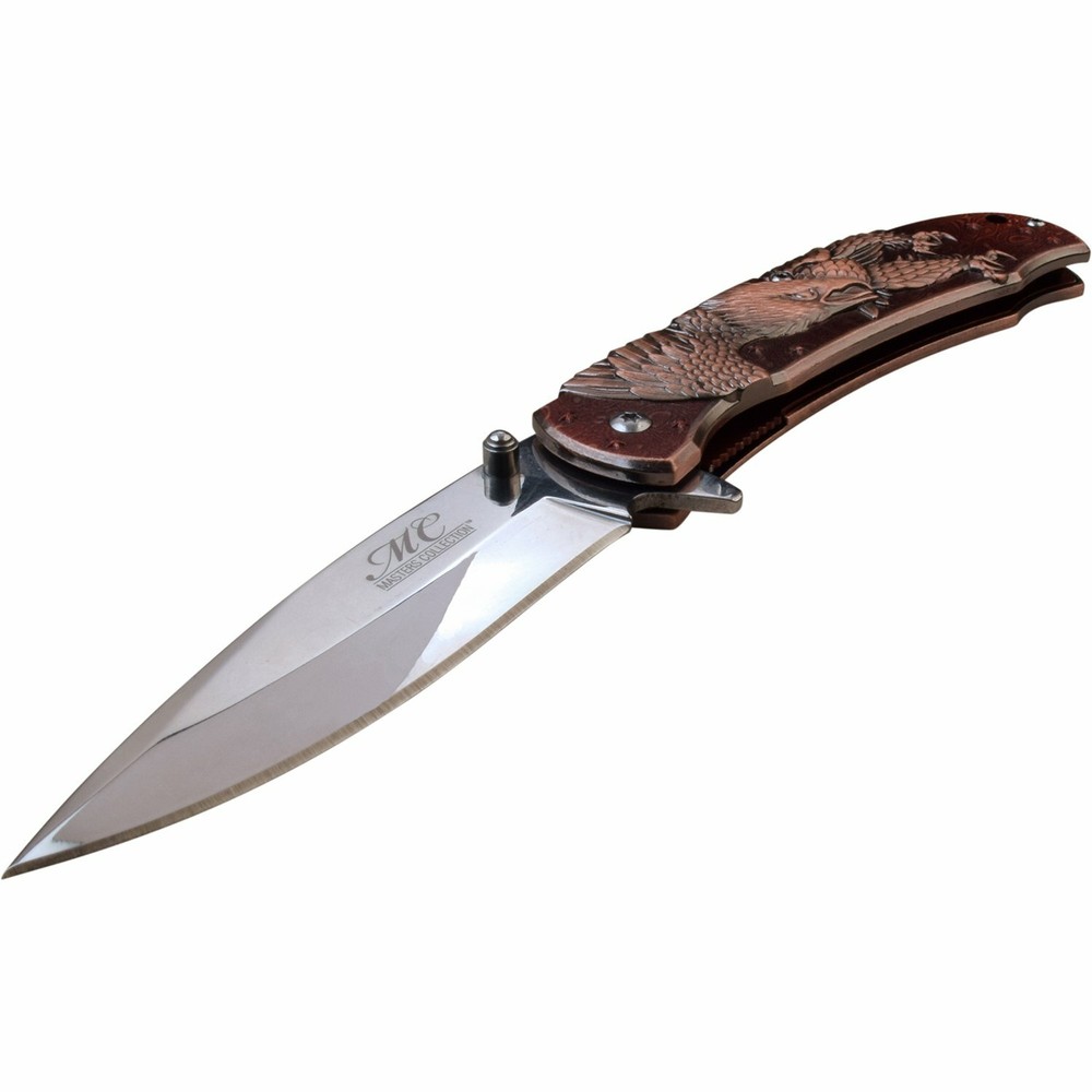 Spring-Assist Folding Knife 3.75" Mirror Blade American Bald Eagle Red Copper