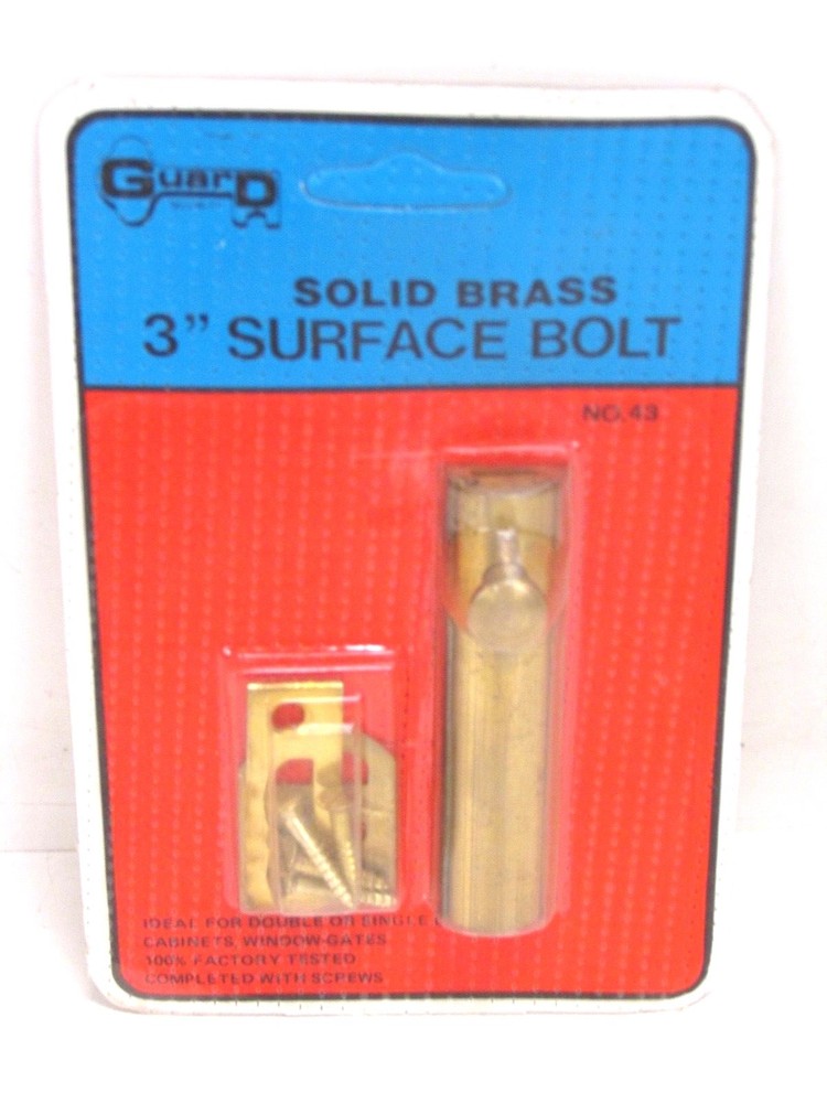 NOS! GUARD SECURITY 3" SOLID BRASS SURFACE BOLT, No. 43