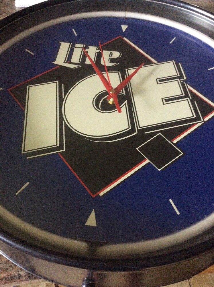 Miller Lite Ice Beer Clock 17 In. Diameter White Neon Lite
