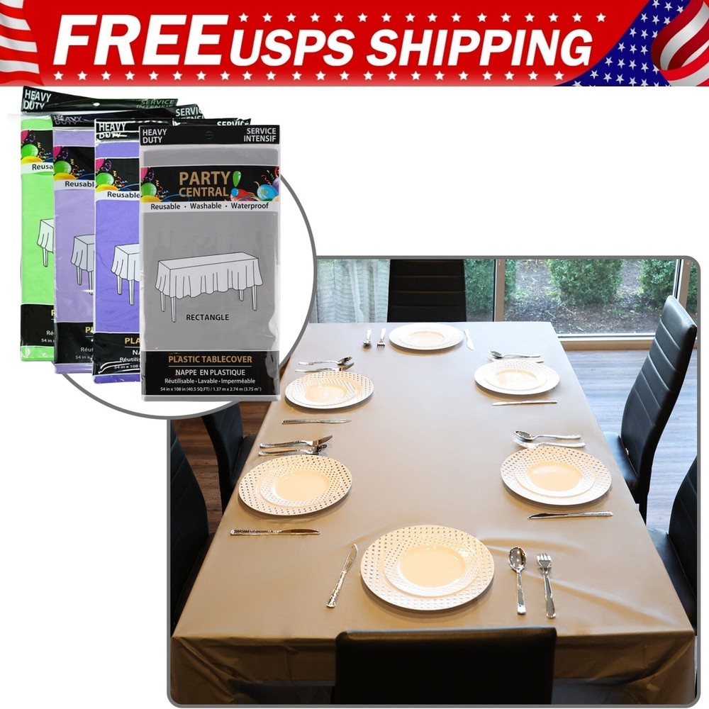 3 Pack Plastic Tablecloths 54"x 108" Washable Rectangle Plastic Table Covers New