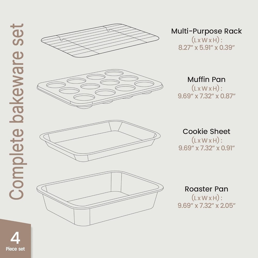 Bakken 4-Piece Bakeware Sets, Nonstick Carbon Steel Baking Sheet, Stackable Spac